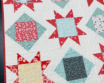 Charm Pack Star Quilt Pattern: Easy Beginner Quilt (PDF Instant Download)