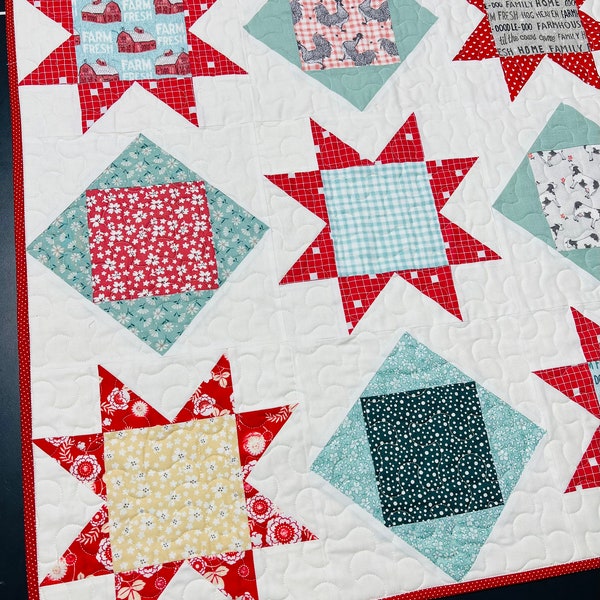 Charms and Stars Instant Digital PDF Download Quilt Pattern - Simple Easy Beginner Quilt Pattern, Charm Pack Quilt, Pre-cut Quilt Pattern