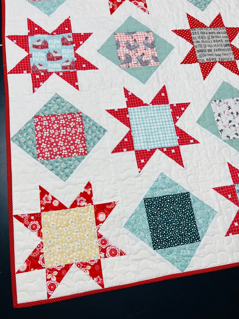 Charms and Stars Instant Digital PDF Download Quilt Pattern Simple Easy Beginner Quilt Pattern, Charm Pack Quilt, Pre-cut Quilt Pattern image 1