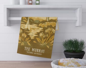 The Murray Scenic Tea Towel - Victorian Vistas Hand-Illustrated Travel Art from Victoria, Australia