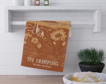 The Grampians Scenic Tea Towel - Victorian Vistas Hand-Illustrated Travel Art from Victoria, Australia