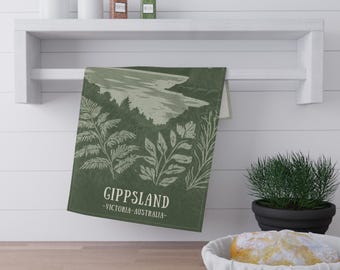 Gippsland Scenic Tea Towel - Victorian Vistas Hand-Illustrated Travel Art from Victoria, Australia