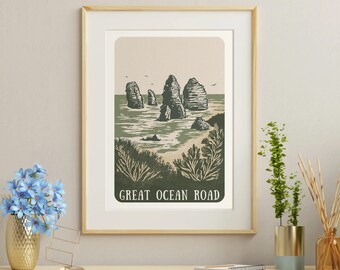 Victorian Vistas Poster - 'Great Ocean Road' - Hand-Illustrated Travel Art from Victoria, Australia