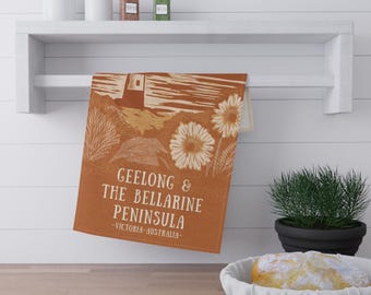 Geelong and the Bellarine Peninsula Scenic Tea Towel - Victorian Vistas Hand-Illustrated Travel Art from Victoria, Australia