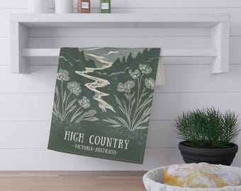 High Country Scenic Tea Towel - Victorian Vistas Hand-Illustrated Travel Art from Victoria, Australia