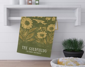 The Goldfields Scenic Tea Towel - Victorian Vistas Hand-Illustrated Travel Art from Victoria, Australia