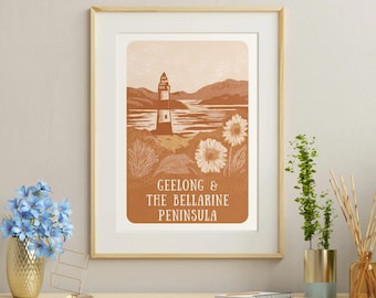 Victorian Vistas Poster - 'Geelong & Bellarine Peninsula' - Hand-Illustrated Travel Art from Victoria, Australia