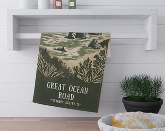 Great Ocean Road Scenic Tea Towel - Victorian Vistas Hand-Illustrated Travel Art from Victoria, Australia