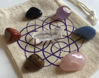 Sacred Geometry Crystal Pouch & Portable Manifestation Altar