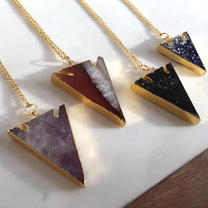Crystal Arrowhead Pendant - Gold Necklace - Amethyst, Agate, Tourmaline, Sodalite - Spiritual Tribal Arrow Head Amulet