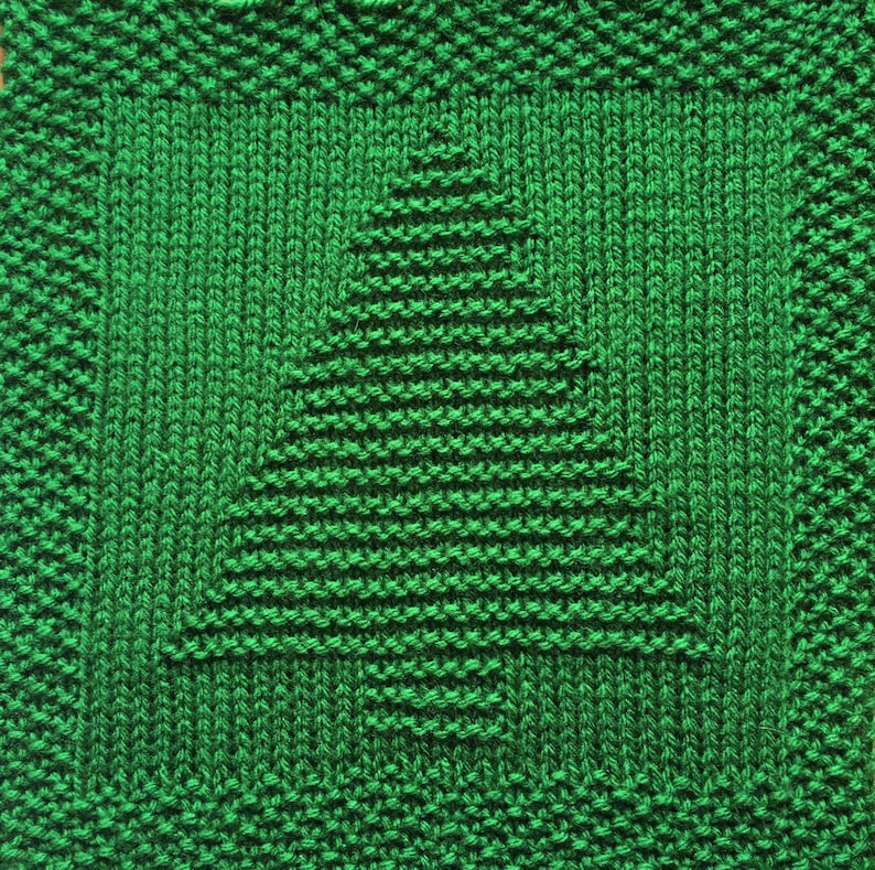 Knitting Pattern for Christmas Tree Washcloth or Afghan Square image 1