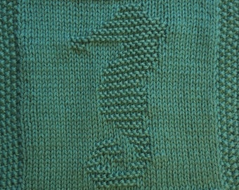 Knitting pattern for seahorse washcloth or blanket square