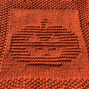 Knitting Pattern for Jack-o'-Lantern Pumpkin Washcloth or Afghan Square