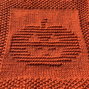 Knitting Pattern for Jack-o&#39;-Lantern Pumpkin Washcloth or Afghan Square