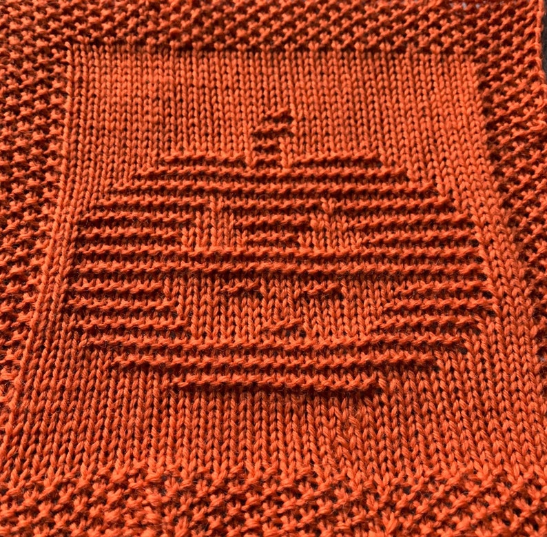Knitting Pattern for Jack-o'Lantern Pumpkin Washcloth or Afghan Square image 1