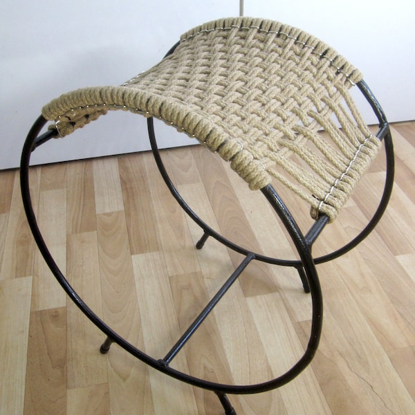 Metal Stool, Double Circle Seat, Metal Footstool, Metal Seat, Hand Woven Seat, Danish Footstool