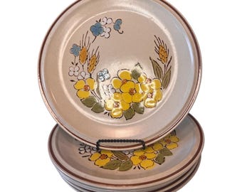 6 platos llanos de gres Hearthside Floral Expressions Springtime, fabricados en Japón.