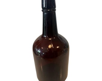 Antique Dark Amber Glass Whisky Bottle Collar Rim Spirits 19th Century Primative