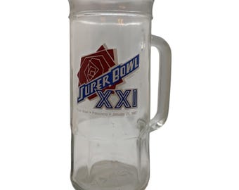 Jarra de cerveza de cristal vintage del Super Bowl XXI 1987 Rose Bowl Giants Broncos9