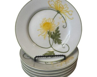 VTG Denby China Chrysanthemum Plates Set of 6 Yellow Floral 1974 Portugal READ