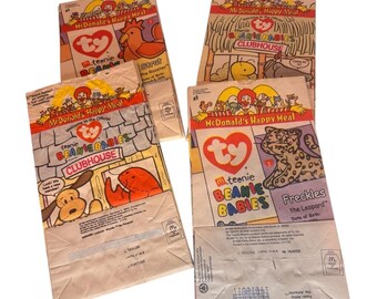 Bolsas vintage de la Cajita Feliz de McDonald's Ty Teenie Beanie Babies Clubhouse de los años 90 Lote 16