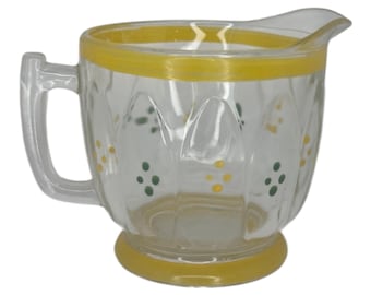 Pot à crème en verre peint à la main vintage, lambrissé de points jaune-vert en verre transparent