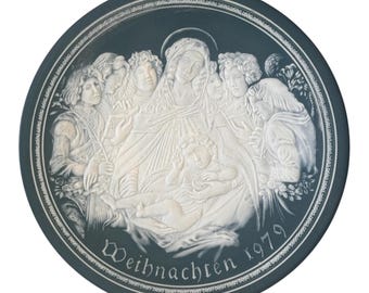 Virgen con el Niño VTG Villeroy & Boch Mettlach 1979 Plato de Navidad Botticelli