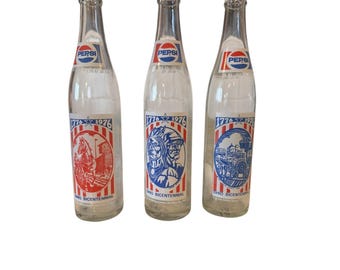 3 Pepsi Ohio Bicentennial Bottles Tecumseh Johnny Appleseed Miami Erie Canal