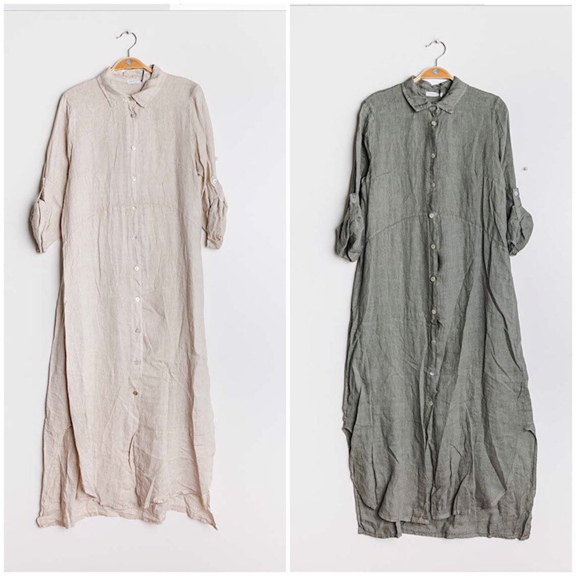Classic Solid Linen Shirt Dress in Geranio