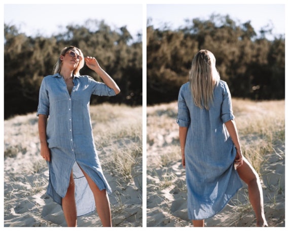 Linen Shirt Dress Made in Italy in 4 