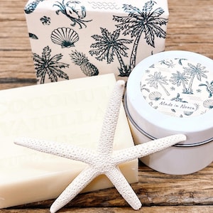 Handmade Gift Pack – 2 Natural Scented Soaps + Tin Soy Candle + Genuine Starfish – Australian Made – Unique Relaxation Gift