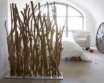 Driftwood stick room divider with black stand