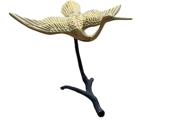 Vintage MCM Brass Flying Bird Crane or Heron On Painted Brass Stand 6.5” Tall