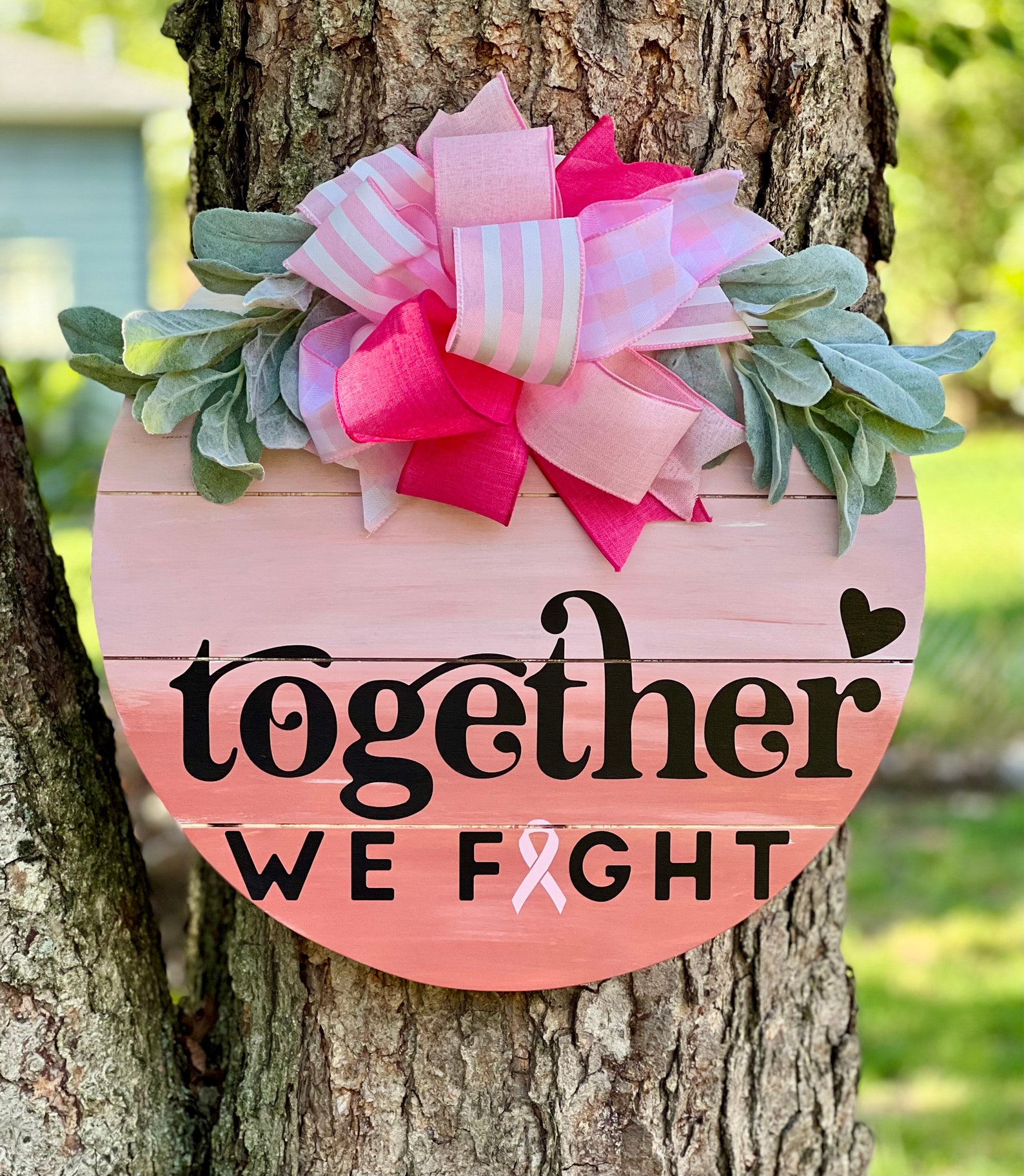 Together We Fight Faux 18 Door Hanger Pink Ombre October Door L Breast