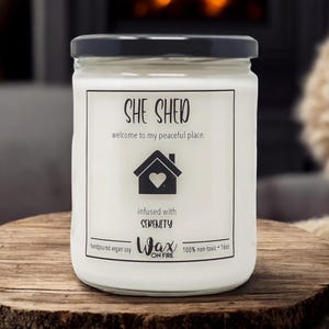 She Shed Decor She Shed Gift Custom She Shed Funny Candle Funny Candles Best Friend Gift She Shed Sign Soy Candles Handmade She Shed Candle