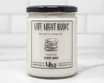 Late Night Books Leather Scented Candle Bookworm Gift Book Gift Bookish Candle Book Lover Gift Book Candles Bookish Gift Funny Candle