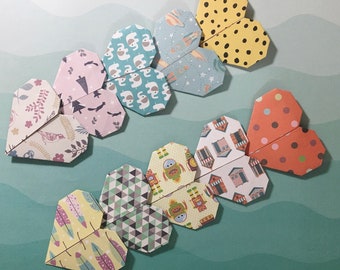 Pack of 5 origami hearts - Assorted patterns