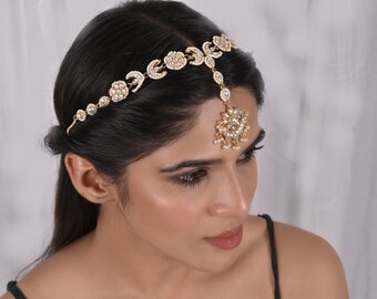 Dyedsolidago Chand Kundan Headband/Sheeshphool/ Kundan Sheeshpatti/ Bridal Hairband/ Indian Jewelry/ Kundan Sheeshphool/ Sabyasachi Jewelry