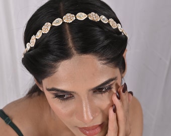 Sabyasachi Inspired Headband - Elegant Ranunculus Pushp Chand Kundan, Bridal Hairband for Indian Weddings, Luxurious Bridesmaid Gift