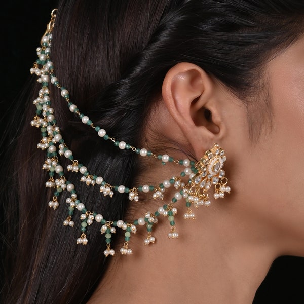 Suruchi Kundan Studs with Kaanchain / kundan earrings / White Studs / indian kundan Jewellery / traditional jewellery / Studs Headchain