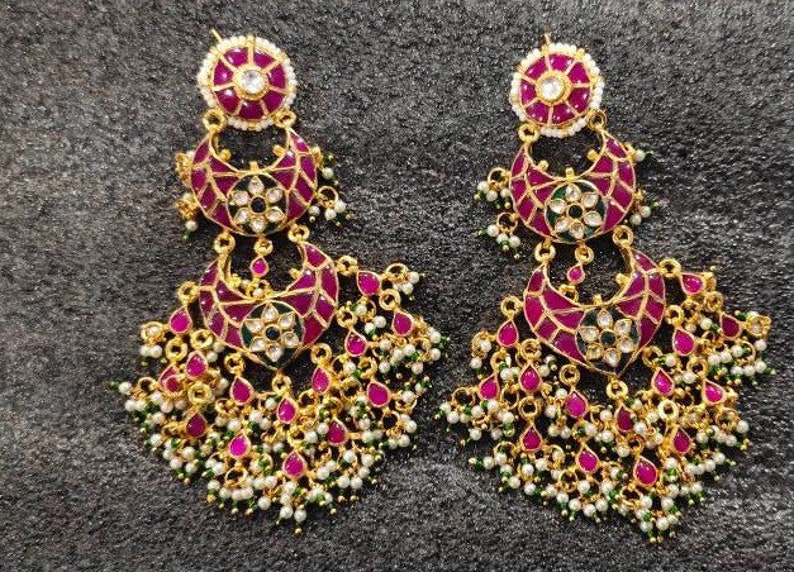 Kundan South Indian Style Earrings Etsy