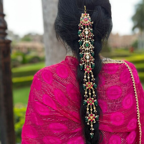Buy Gold Plated Kundan Hair Accessories/braid Indian Jewelry Online in India  - Etsy