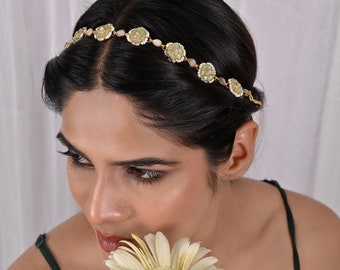 Freesia Emerald Kundan Headband / Emerald / Sheeshpatti / Indian Jewelry / Sheeshphool / Sabyasachi Jewelry / Ethnic / Latest Headband