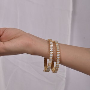 Indian Jewelry Sabyasachi Inspired Gold Plated Bridal Bangles, Mother of Pearl Wedding Bangles for Women image 2