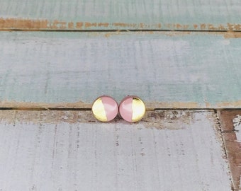 Mauve Pink and Gold Studs, Pink and Gold Studs, Hypoallergenic Studs Earrings