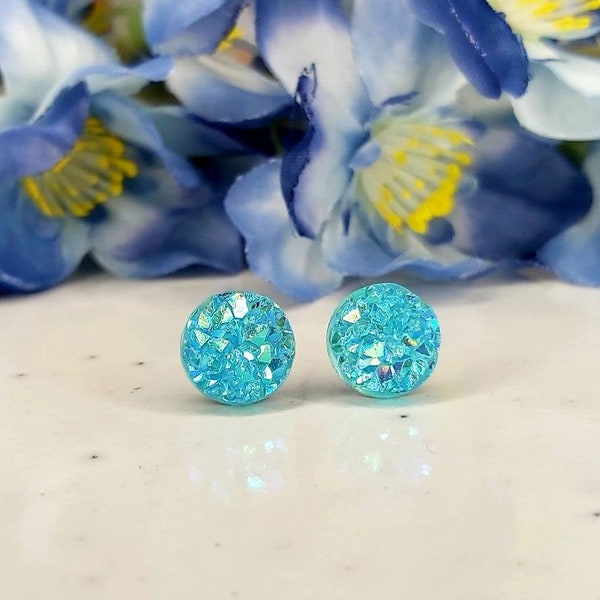 Turquoise Druzy Studs, Faux Druzy Stud Earrings, Hypoallergenic Studs, Turquoise Stud Earrings