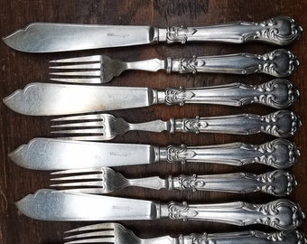 Pair of Food Photography Props, Vintage Fork and Knife, Luxurious Art Nouveau, Antique Cutlery, Matte Flatware, Matt, Silver Plated Cutlery,