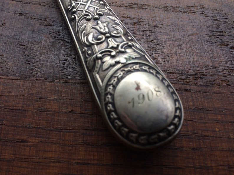 Engraved Patina Silver Plated Knife Sheffield Silver H Monogram Tarnished Housewarming Gift Food Props Antique Knife