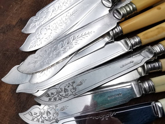 Food Photography Props, Vintage Fish Knives, Silver Plated Cutlery