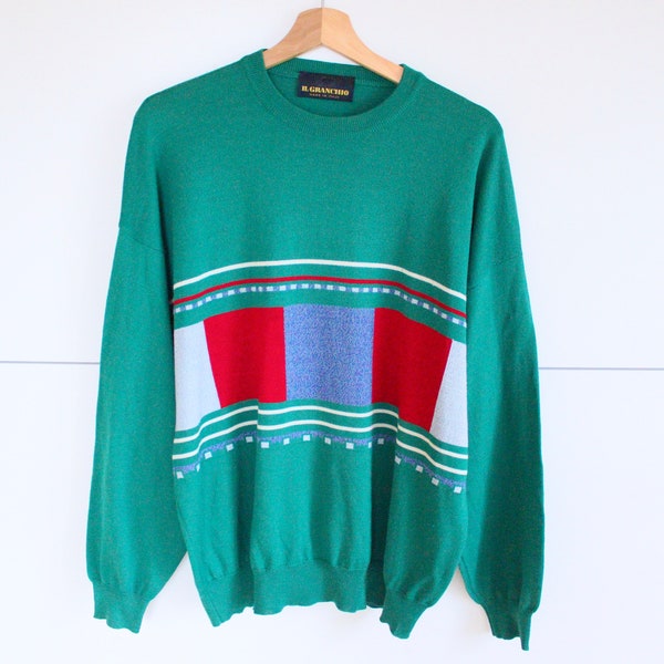 vintage années 90 Pullover Green Grunge Hipster Sweater années 80 Grand-père Tricots pour hommes